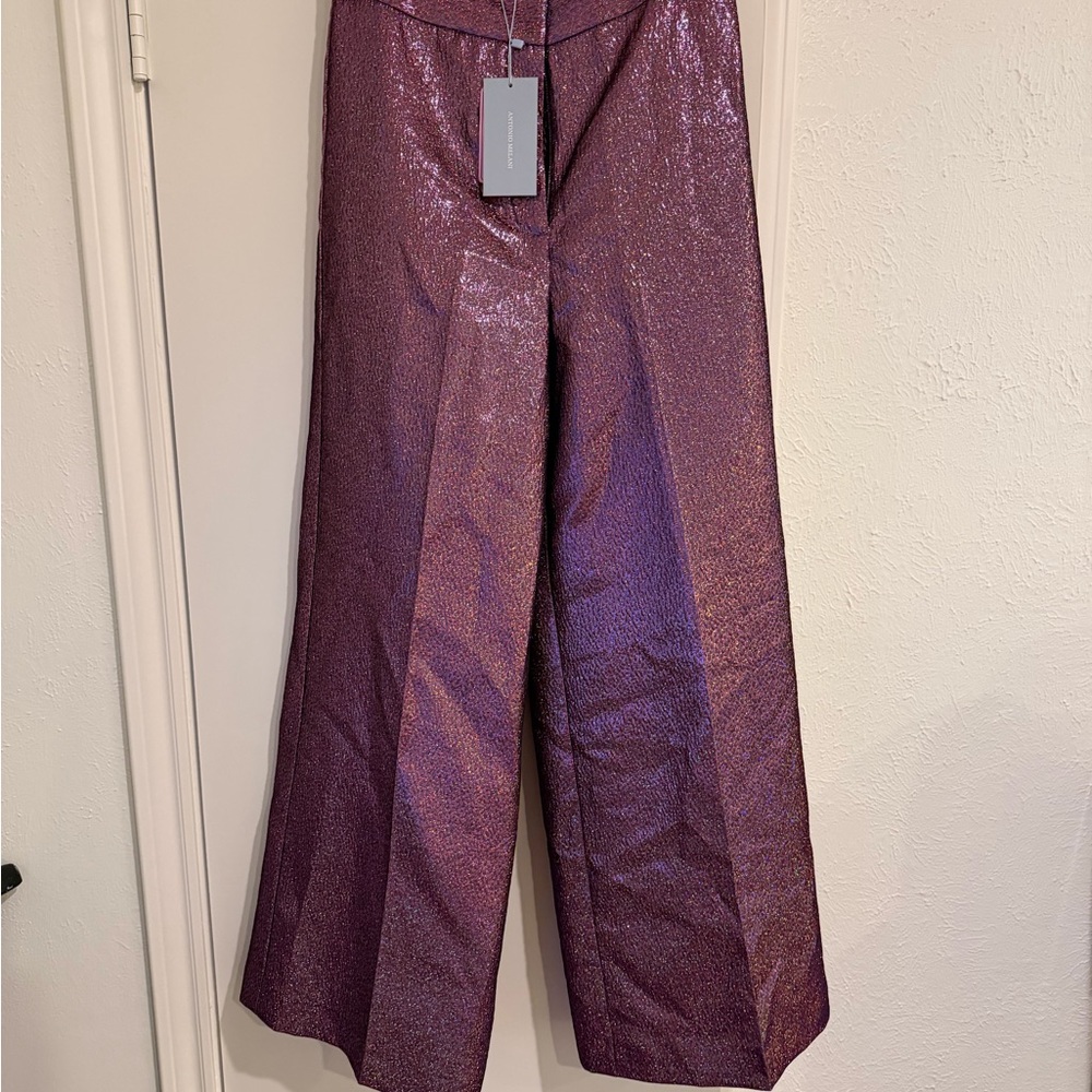 Nat Note x ANTONIO MELANI Metallic Plum Wide-Leg Pants